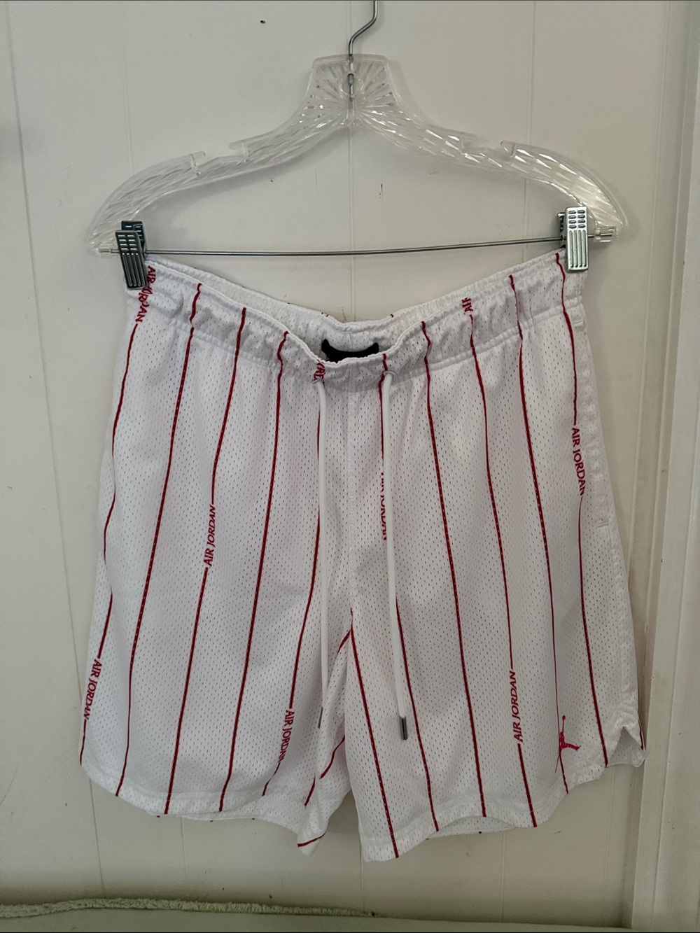 Jordan White Mesh Athletic Shorts with Red Pinstripes